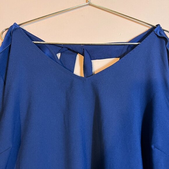 Lane Bryant Plus Navy Big Bell Sleeve V-Neck Blouse - Picture 3 of 10